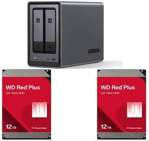 UGREEN NASync DXP2800, 2-Bay NAS with Intel N100 Quad-Core CPU (Up to 3.4GHz) 8GB DDR5, 2x M.2 PCIe Slots, 2.5GbE Port (Diskless) 2 x WD Red Plus 12TB NAS Hard Disk Drive - 7200 RPM Class SATA 6Gb/s, CMR, 256MB Cache, 3.5 Inch - WD120EFBX