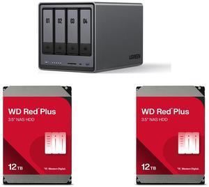 UGREEN NASync DXP4800, 4-Bay NAS with Intel®  N100 Quad-Core CPU (Up to 3.4GHz) 8GB DDR5, 2x M.2 PCIe Slots, 2.5GbE Port, SD Card Reader (Diskless) 2 x WD Red Plus 12TB NAS Hard Disk Drive - 7200 RPM Class SATA 6Gb/s, CMR, 256MB Cache, 3.5