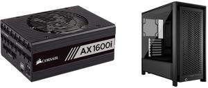 CORSAIR AXi Series AX1600i CP-9020087-NA 1600W Digital ATX Power Supply CORSAIR FRAME 4000D Modular High Airflow Mid-Tower PC Case, Black – Fully Customizable Design – InfiniRail™ Fan Mounting System – Fits Multiple 360mm Radiators – ASUS B