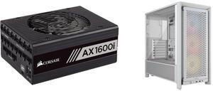 CORSAIR AXi Series AX1600i CP-9020087-NA 1600W Digital ATX Power Supply CORSAIR FRAME 4000D RS ARGB Modular High Airflow Mid-Tower PC Case, White – 3x CORSAIR RS ARGB Fans – Fully Customizable Design – InfiniRail™ Fan Mounting System – Fits
