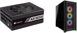 CORSAIR AXi Series AX1600i CP-9020087-NA 1600W Digital ATX Power Supply CORSAIR iCUE 5000D RGB AIRFLOW Mid-Tower Case, Black - 3x AF120 RGB ELITE Fans - iCUE Lighting Node PRO Controller - High-airflow Design