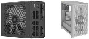 CORSAIR HX1000i Fully Modular Ultra-Low Noise ATX Power Supply - ATX 3.0 & PCIe 5.0 Compliant - Fluid Dynamic Bearing Fan - CORSAIR  iCUE Software Compatible - 80 PLUS Platinum Efficiency CORSAIR 3000D AIRFLOW Mid-Tower PC Case - White - 2x