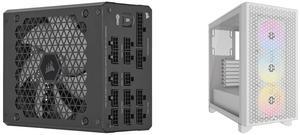 CORSAIR HX1000i Fully Modular Ultra-Low Noise ATX Power Supply - ATX 3.0 & PCIe 5.0 Compliant - Fluid Dynamic Bearing Fan - CORSAIR iCUE Software Compatible - 80 PLUS Platinum Efficiency CORSAIR 3000D RGB AIRFLOW Mid-Tower PC Case - White CORSAIR HX1000i Fully Modular Ultra-Low Noise ATX Power Supply - ATX 3.0 & PCIe 5.0 Compliant - Fluid Dynamic Bearing Fan - CORSAIR iCUE Software Compatible - 80 PLUS Platinum Efficiency CORSAIR 3000D RGB AIRFLOW Mid-Tower PC Case - White