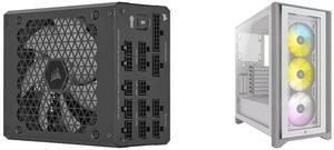 CORSAIR HX1000i Fully Modular Ultra-Low Noise ATX Power Supply - ATX 3.0 & PCIe 5.0 Compliant - Fluid Dynamic Bearing Fan - CORSAIR  iCUE Software Compatible - 80 PLUS Platinum Efficiency Corsair iCUE 4000X RGB CC-9011205-WW White Computer
