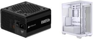 CORSAIR RMx Series RM850e 850 W Power Supply CORSAIR 3500X Tempered Glass Mid-Tower PC Case, White – No Fans Included - Reverse Connection Motherboard Compatible – Fits up to 10x 120mm Fans – Up to 2x 360mm Radiators