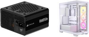 CORSAIR RMx Series RM850e 850 W Power Supply CORSAIR 3500X ARGB Tempered Glass Mid-Tower PC Case, White – 3x Pre-Installed RS120 ARGB Fans – Reverse Connection Motherboard Compatible – Fits up to 10x 120mm Fans