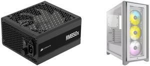 CORSAIR RMx Series RM850x ATX Power Supply - Fully Modular - ATX 3.1 - PCIe 5.1 - Cybenetics Gold - Low-Noise - Japanese Capacitors - 850 Watts Corsair iCUE 4000X RGB CC-9011205-WW White Computer Case