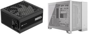 CORSAIR RMx Series RM850x ATX Power Supply - Fully Modular - ATX 3.1 - PCIe 5.1 - Cybenetics Gold - Low-Noise - Japanese Capacitors - 850 Watts CORSAIR 2500D AIRFLOW Micro ATX Dual Chamber PC Case – White – Fully Mesh Front, Side, and Roof