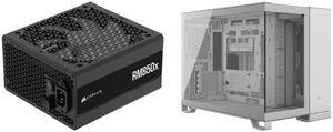 CORSAIR RMx Series RM850x ATX Power Supply - Fully Modular - ATX 3.1 - PCIe 5.1 - Cybenetics Gold - Low-Noise - Japanese Capacitors - 850 Watts CORSAIR 2500X Micro ATX Dual Chamber PC Case –White – Tempered Glass Front Panels – Fits up to 9