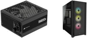 CORSAIR RMx Series RM850x ATX Power Supply - Fully Modular - ATX 3.1 - PCIe 5.1 - Cybenetics Gold - Low-Noise - Japanese Capacitors - 850 Watts Corsair iCUE 5000X RGB Tempered Glass Mid-Tower ATX PC Smart Case, Black, CC-9011212-WW