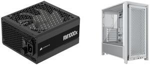CORSAIR RMx Series RM1000x ATX Power Supply - Fully Modular - ATX 3.1 - PCIe 5.1 - Cybenetics Gold - Low-Noise - Japanese Capacitors - 1000 Watts CORSAIR FRAME 4000D Modular High Airflow Mid-Tower PC Case, White – Fully Customizable Design