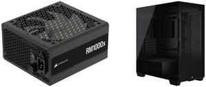 CORSAIR RMx Series RM1000x ATX Power Supply - Fully Modular - ATX 3.1 - PCIe 5.1 - Cybenetics Gold - Low-Noise - Japanese Capacitors - 1000 Watts CORSAIR 3500X Tempered Glass Mid-Tower PC Case, Black – No Fans Included - Reverse Connection