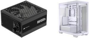 CORSAIR RMx Series RM1000x ATX Power Supply - Fully Modular - ATX 3.1 - PCIe 5.1 - Cybenetics Gold - Low-Noise - Japanese Capacitors - 1000 Watts CORSAIR 3500X Tempered Glass Mid-Tower PC Case, White – No Fans Included - Reverse Connection
