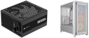 CORSAIR RMx Series RM1000x ATX Power Supply - Fully Modular - ATX 3.1 - PCIe 5.1 - Cybenetics Gold - Low-Noise - Japanese Capacitors - 1000 Watts CORSAIR FRAME 4000D RS ARGB Modular High Airflow Mid-Tower PC Case, White – 3x CORSAIR RS ARGB