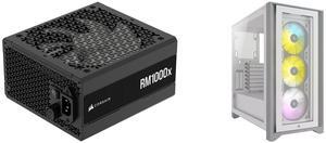 CORSAIR RMx Series RM1000x ATX Power Supply - Fully Modular - ATX 3.1 - PCIe 5.1 - Cybenetics Gold - Low-Noise - Japanese Capacitors - 1000 Watts Corsair iCUE 4000X RGB CC-9011205-WW White Computer Case