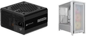 CORSAIR RMx Series RM1000e 1000 W Power Supply CORSAIR FRAME 4000D RS ARGB Modular High Airflow Mid-Tower PC Case, White – 3x CORSAIR RS ARGB Fans – Fully Customizable Design – InfiniRail™ Fan Mounting System – Fits Multiple 360mm Radiators