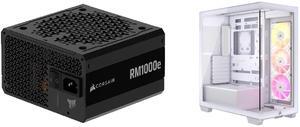 CORSAIR RMx Series RM1000e 1000 W Power Supply CORSAIR 3500X ARGB Tempered Glass Mid-Tower PC Case, White – 3x Pre-Installed RS120 ARGB Fans – Reverse Connection Motherboard Compatible – Fits up to 10x 120mm Fans