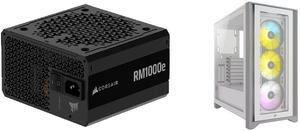 CORSAIR RMx Series RM1000e 1000 W Power Supply Corsair iCUE 4000X RGB CC-9011205-WW White Computer Case