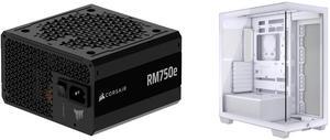 CORSAIR RMx Series RM750e 750 W Power Supply CORSAIR 3500X Tempered Glass Mid-Tower PC Case, White – No Fans Included - Reverse Connection Motherboard Compatible – Fits up to 10x 120mm Fans – Up to 2x 360mm Radiators