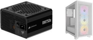 CORSAIR RMx Series RM750e 750 W Power Supply CORSAIR 3000D RGB AIRFLOW Mid-Tower PC Case - White - 3x AR120 RGB Fans - Four-Slot GPU Support – Fits up to 8x 120mm fans - High Airflow Design CORSAIR RMx Series RM750e 750 W Power Supply CORSAIR 3000D RGB AIRFLOW Mid-Tower PC Case - White - 3x AR120 RGB Fans - Four-Slot GPU Support – Fits up to 8x 120mm fans - High Airflow Design