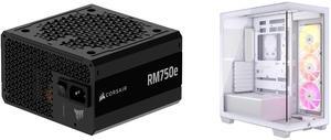 CORSAIR RMx Series RM750e 750 W Power Supply CORSAIR 3500X ARGB Tempered Glass Mid-Tower PC Case, White – 3x Pre-Installed RS120 ARGB Fans – Reverse Connection Motherboard Compatible – Fits up to 10x 120mm Fans