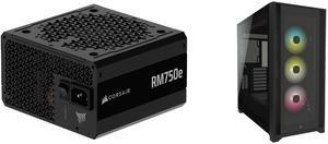 CORSAIR RMx Series RM750e 750 W Power Supply Corsair iCUE 5000X RGB Tempered Glass Mid-Tower ATX PC Smart Case, Black, CC-9011212-WW