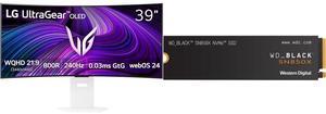LG UltraGear™ OLED GX9s (39GX90SA) 240Hz OLED Smart Monitor with steep 800R curvature WD_BLACK 2TB SN850X NVMe Internal Gaming SSD Solid State Drive - Gen4 PCIe, M.2 2280, Up to 7,300 MB/s - WDS200T2X0E