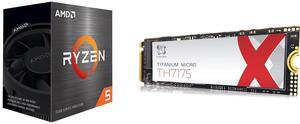AMD Ryzen 5 5600 - Ryzen 5 5000 Series Vermeer (Zen 3) 6-Core 3.5 GHz Socket AM4 65W None Integrated Graphics Desktop CPU Processor - 100-100000927BOX Titanium Micro TH7175 1TB PCIe NVME 4.0 Gen 4 M.2 2280 Internal SSD