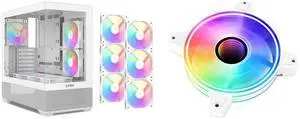 SAMA V40 White ATX Mid Tower PC Case, 6 Pre-Installed 120mm ARGB PWM Fans, Dual Tempered Glass Panels, Vertical Airflow Design, Gaming Computer Case for ATX/Micro-ATX/ITX Motherboard SAMA 6CF1202I Series, ARGB 120mm Fan, Extremely Cooling P
