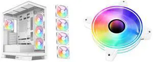 SAMA V50 White Mid Tower PC Case, 4x120mm ARGB PWM Fan Pre-Install for Efficient Cooling, Compatible ATX/MATX/ITX Motherboards and Back-Connect Design Supports 360mm Water Cooling and 40 Series GPU SAMA 6CF1202I Series, ARGB 120mm Fan, Extr