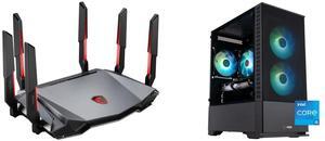 MSI RadiX AXE6600 WiFi 6E Tri-Band Gaming Router  support 2.5GHz/5GHz/6GHz, AI QoS support ABS Cyclone Aqua Gaming PC - Windows 11 - Intel Core i5-13400F - GeForce RTX 4060 - DLSS 3 - AI-Powered Performance - 32GB DDR4 3200MHz - 1TB M.2 NVM