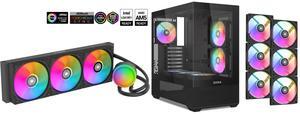 SAMA L60 CPU Liquid Cooler, AIO Cooler 360mm 4pin PWM Quiet Fans - FDB Bearings ARGB Water Cooling, Black CPU Cooler Compatible LGA 1366/115X/2011/1200/1700 and AM4 AM5 SAMA V40 Black ATX Mid Tower PC Case, 6 Pre-Installed 120mm ARGB PWM Fa