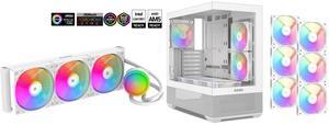 SAMA L60 CPU Liquid Cooler,  AIO Cooler 360mm 4pin PWM Quiet Fans - FDB Bearings ARGB Water Cooling, White CPU Cooler Compatible LGA 1366/115X/2011/1200/1700 and AM4 AM5 SAMA V40 White ATX Mid Tower PC Case, 6 Pre-Installed 120mm ARGB PWM F