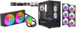 SAMA L40 CPU Liquid Cooler, 240mm AIO Cooler 4pin PWM Quiet Fans - FDB Bearings ARGB Water Cooling, Black CPU Cooler Compatible LGA 1366/115X/2011/1200/1700 and AM4 AM5 SAMA V40 Black ATX Mid Tower PC Case, 6 Pre-Installed 120mm ARGB PWM Fa