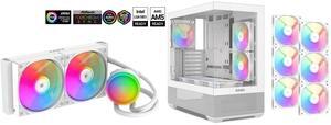 SAMA L40 CPU Liquid Cooler, 240mm AIO Cooler 4pin PWM Quiet Fans - FDB Bearings ARGB Water Cooling, White CPU Cooler Compatible LGA 1366/115X/2011/1200/1700 and AM4 AM5 SAMA V40 White ATX Mid Tower PC Case, 6 Pre-Installed 120mm ARGB PWM Fa