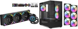 SAMA Q70 Black CPU Liquid Cooler, 360MM Liquid Water AIO CPU Cooler with 2.8" LCD Display, Magnetic Detachable, XT120 Modular Fans LCP Blade, Bonus Stands, 115X, 2011, 1200, 1700, AM4, AM5 AIO Cooler SAMA V40 Black ATX Mid Tower PC Case, 6