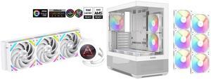 SAMA Q70 White CPU Liquid Cooler, 360MM Liquid Water AIO CPU Cooler with 2.8" LCD Display, Magnetic Detachable, XT120 Modular Fans LCP Blade, Bonus Stands, 115X, 2011, 1200, 1700, AM4, AM5 AIO Cooler SAMA V40 White ATX Mid Tower PC Case, 6