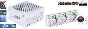 SAMA XP 1200w ATX Power Supply PSU For Gaming Computer PC Power Supply Unit 1200 Watt White - 80 Plus Platinum - ATX 3.0 & PCIe 5.0 Compliant - Fully Modular - Low Noise Intelligent ECO Silent Fan SAMA Q70 White CPU Liquid Cooler, 360MM Liq