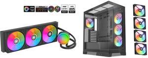 SAMA L60 CPU Liquid Cooler, AIO Cooler 360mm 4pin PWM Quiet Fans - FDB Bearings ARGB Water Cooling, Black CPU Cooler Compatible LGA 1366/115X/2011/1200/1700 and AM4 AM5 SAMA V50 Black Mid Tower PC Case, 4x120mm ARGB PWM Fan Pre-Install for