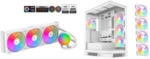 SAMA L60 CPU Liquid Cooler,  AIO Cooler 360mm 4pin PWM Quiet Fans - FDB Bearings ARGB Water Cooling, White CPU Cooler Compatible LGA 1366/115X/2011/1200/1700 and AM4 AM5 SAMA V50 White Mid Tower PC Case, 4x120mm ARGB PWM Fan Pre-Install for