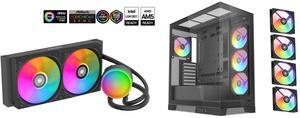 SAMA L40 CPU Liquid Cooler, 240mm AIO Cooler 4pin PWM Quiet Fans - FDB Bearings ARGB Water Cooling, Black CPU Cooler Compatible LGA 1366/115X/2011/1200/1700 and AM4 AM5 SAMA V50 Black Mid Tower PC Case, 4x120mm ARGB PWM Fan Pre-Install for
