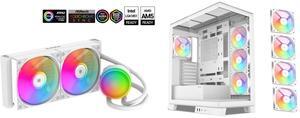 SAMA L40 CPU Liquid Cooler, 240mm AIO Cooler 4pin PWM Quiet Fans - FDB Bearings ARGB Water Cooling, White CPU Cooler Compatible LGA 1366/115X/2011/1200/1700 and AM4 AM5 SAMA V50 White Mid Tower PC Case, 4x120mm ARGB PWM Fan Pre-Install for