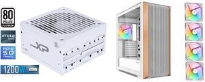 SAMA XP 1200w ATX Power Supply PSU For Gaming Computer PC Power Supply Unit 1200 Watt White - 80 Plus Platinum - ATX 3.0 & PCIe 5.0 Compliant - Fully Modular - Low Noise Intelligent ECO Silent Fan SAMA Z60 White Genuine Walnut Wood PC Case,