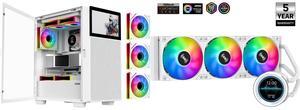 SAMA V-play ATX Mid Tower High-end Gaming Computer PC Case With 8-inch LCD Display, Tempered Glass Side Panels, Supports Multiple Cooling Configurations White SAMA SM360 PRO AIO 360mm Liquid Cooler 2.8 inch Screen LCD Display CPU Cooler , G