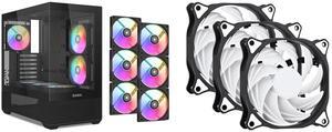 SAMA V40 Black ATX Mid Tower PC Case, 6 Pre-Installed 120mm ARGB PWM Fans, Dual Tempered Glass Panels, Vertical Airflow Design, USB Type-C Port,  Gaming Computer Case for ATX/Micro-ATX/ITX Motherboard SAMA SF200 3 in 1 Case Fans with Fan Hu