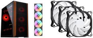 SAMA Z60 Black Genuine Walnut Wood PC Case, ATX Mid Tower, Pre-Installed 4x 140mm ARGB PWM Fans, Supports 360mm Radiator on Top, Type-C Port, Supports E-ATX/ATX/M-ATX/ITX, Full Tower Computer Case SAMA SF200 3 in 1 Case Fans with Fan Hub 4P