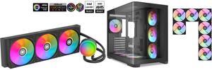 SAMA L60 CPU Liquid Cooler, AIO Cooler 360mm 4pin PWM Quiet Fans - FDB Bearings ARGB Water Cooling, Black CPU Cooler Compatible LGA 1366/115X/2011/1200/1700 and AM4 AM5 SAMA V60 PC Case, Mid-Tower Computer Case, A Curved Tempered Glass, 7 P