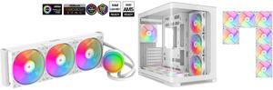 SAMA L60 CPU Liquid Cooler,  AIO Cooler 360mm 4pin PWM Quiet Fans - FDB Bearings ARGB Water Cooling, White CPU Cooler Compatible LGA 1366/115X/2011/1200/1700 and AM4 AM5 SAMA V60 PC Case, Mid-Tower Computer Case, A Curved Tempered Glass, 7