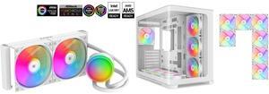 SAMA L40 CPU Liquid Cooler, 240mm AIO Cooler 4pin PWM Quiet Fans - FDB Bearings ARGB Water Cooling, White CPU Cooler Compatible LGA 1366/115X/2011/1200/1700 and AM4 AM5 SAMA V60 PC Case, Mid-Tower Computer Case, A Curved Tempered Glass, 7 P