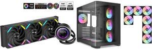 SAMA Q60 Black CPU Liquid Cooler, 360MM Liquid Water Cooling with 2.8" LCD Display & XT120 Modular Fans LCP Blade for Enhanced Cooling and Noise Reduction, Compatible 115X, 2011, 1200, 1700, AM4, AM5 SAMA V60 PC Case, Mid-Tower Computer Cas